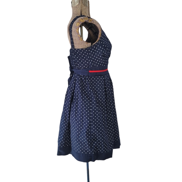 Navy blue and white polkadot summer dress size large - Picture 3 of 9